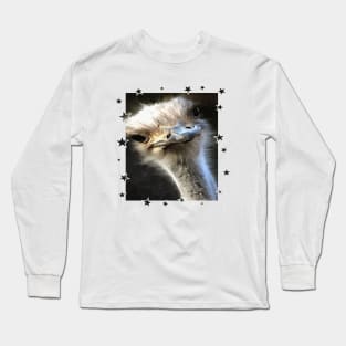 Geeky Ostrich With Artistic Star Border Long Sleeve T-Shirt